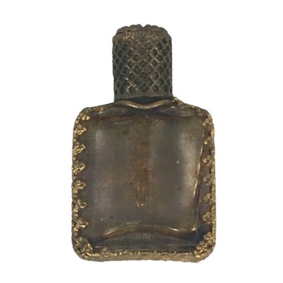 Vtg Austrian Glass Perfume Bottle Petit Point Floral Rose Brass Filigree Ormolu - Picture 7 of 13